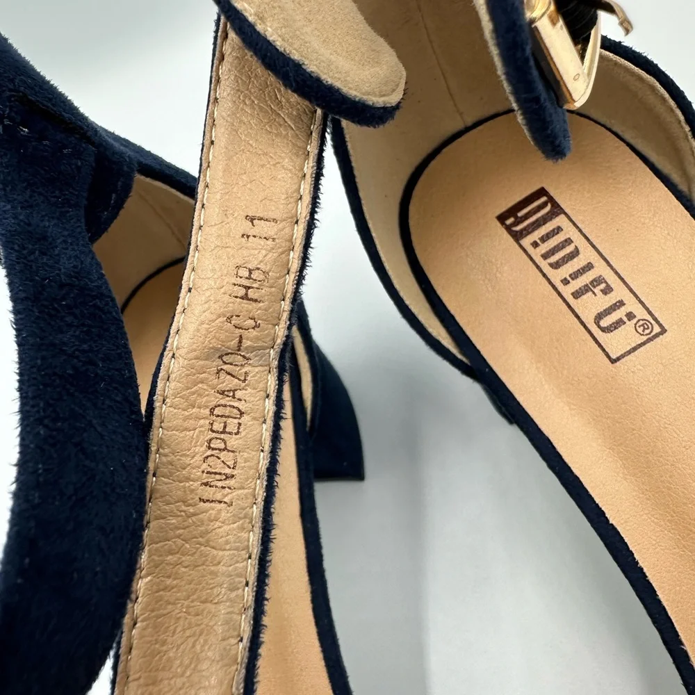 Navy Blue Block Heel Dress Shoes | Ankle Strap Heels | Size 11